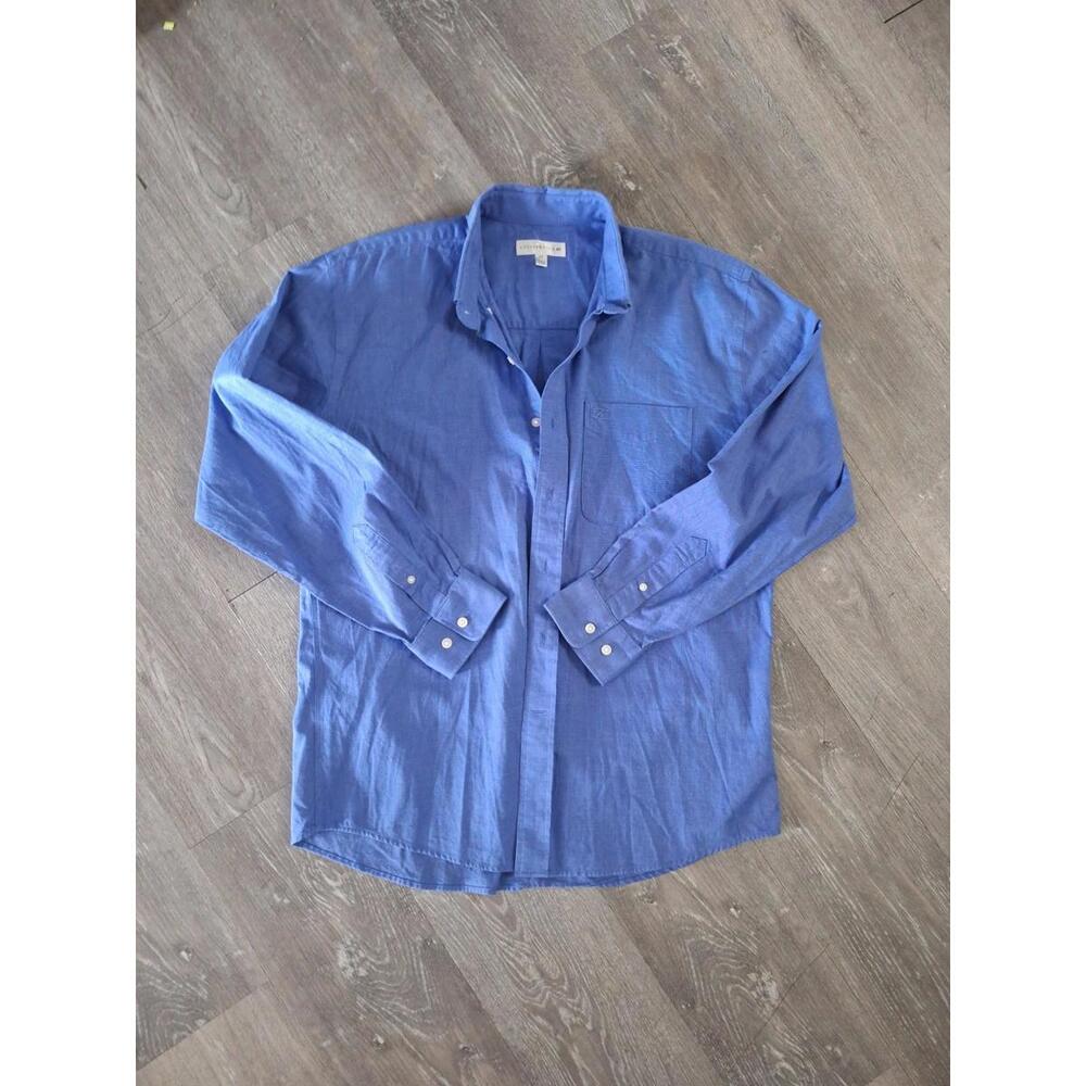 Cutter & Buck Men's Large Blue Polplin Button Up Long Sleeve